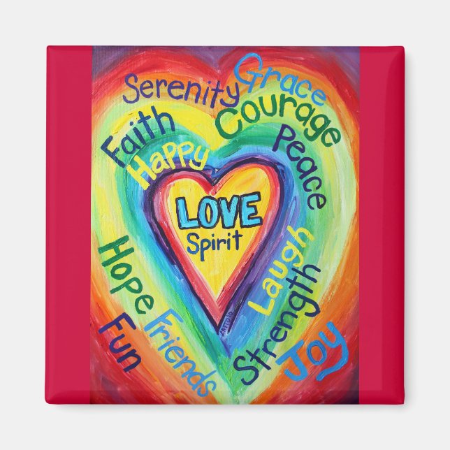 Rainbow Heart Spirit Words Magnet (Vorne)