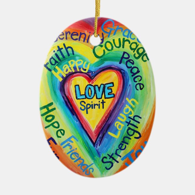 Rainbow Heart Spirit Words Ornament (Vorne)