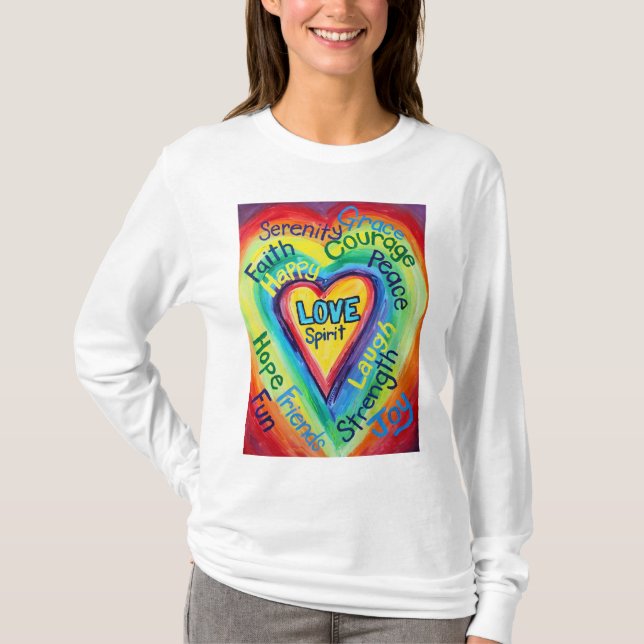 Rainbow Heart Spirit Words Shirt (Front) (Vorderseite)