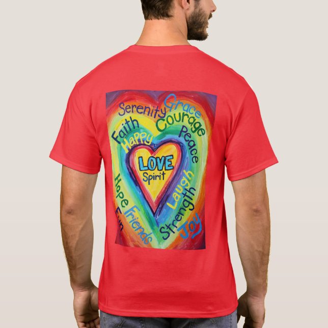 Rainbow Heart Spirit Words T - Shirt (Rückseite)