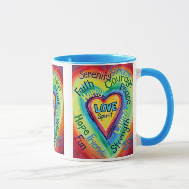 Rainbow Heart Spirit Words Tasse (Rechts)