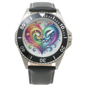 Rainbow Heart Swirving Bright Colors Armbanduhr