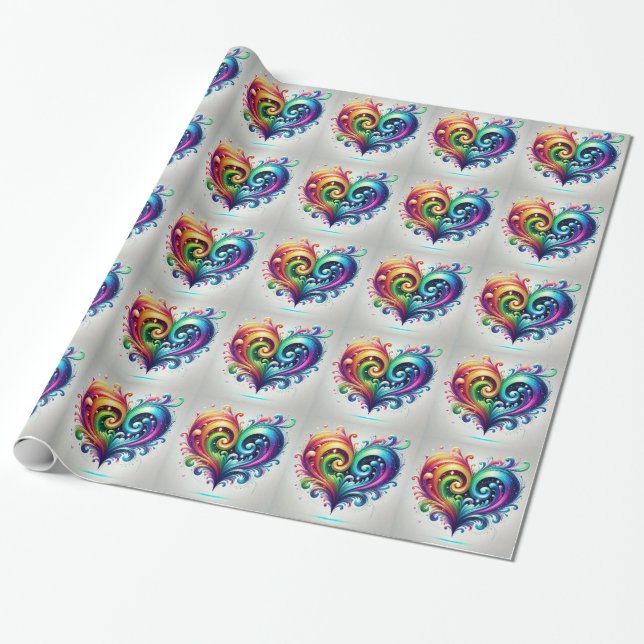 Rainbow Heart Swirving Bright Colors Geschenkpapier (Ungerollt)