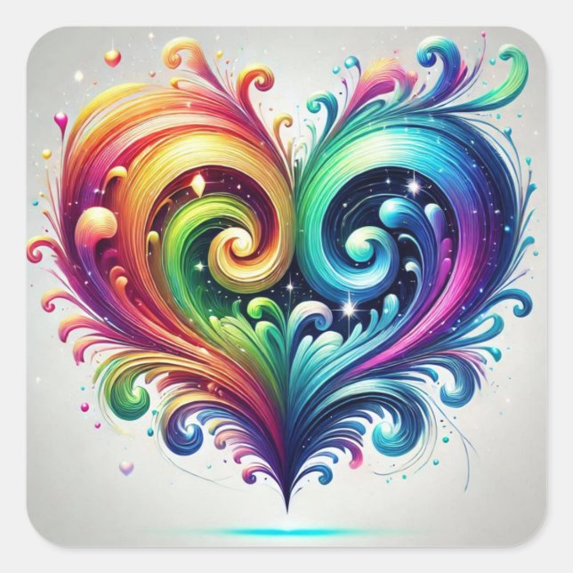 Rainbow Heart Swirving Bright Colors Quadratischer Aufkleber (Vorderseite)