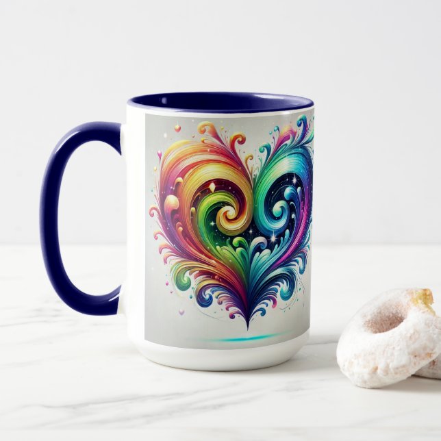 Rainbow Heart Swirving Bright Colors Tasse (Mit Donut)