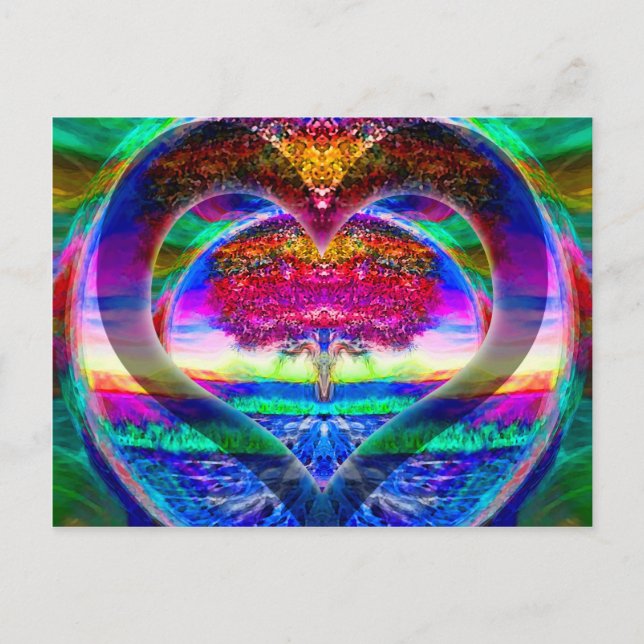 Rainbow Heart Tree of Life Postkarte (Vorderseite)