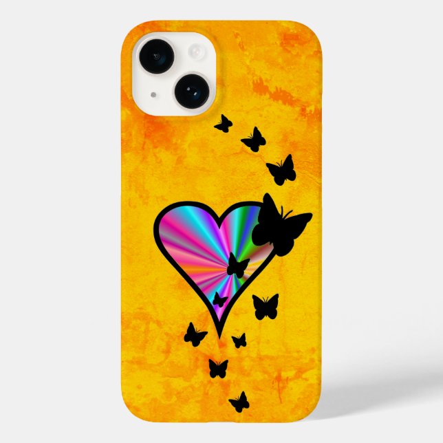 Rainbow Heart und Butterfly Case-Mate iPhone Hülle (Rückseite)