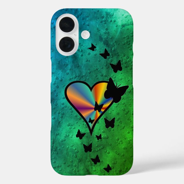 Rainbow Heart und Butterfly Case-Mate iPhone Hülle (Rückseite)
