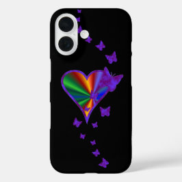 Rainbow Heart und Butterfly iPhone 16 Hülle