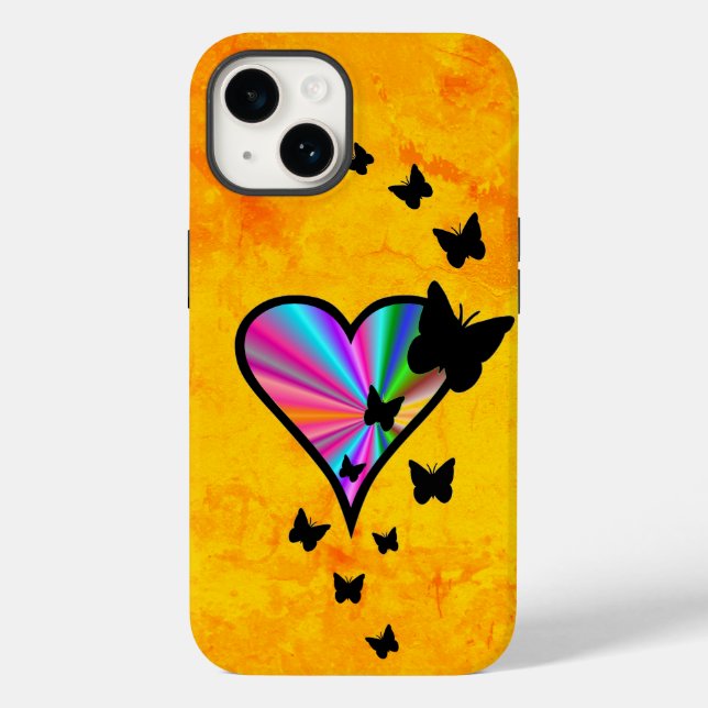 Rainbow Heart und Butterfly Case-Mate iPhone Hülle (Rückseite)
