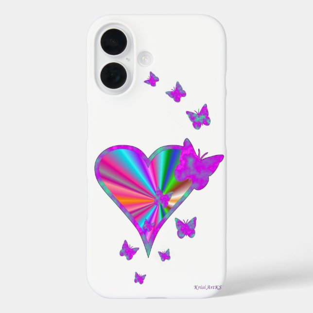 Rainbow Heart und Butterfly Case-Mate iPhone Hülle (Rückseite)