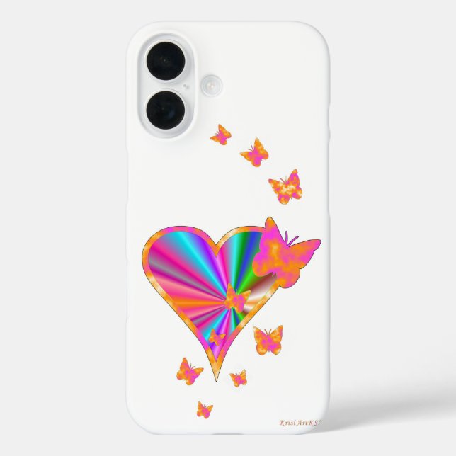 Rainbow Heart und Butterfly Case-Mate iPhone Hülle (Rückseite)