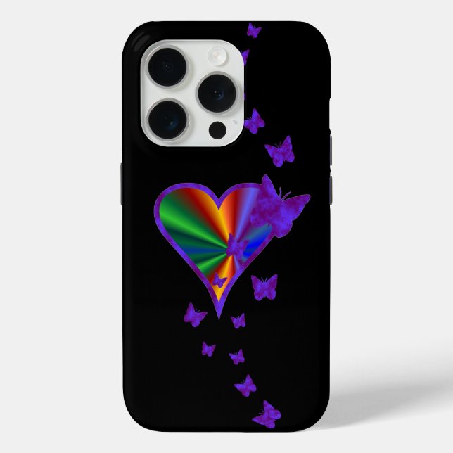 Rainbow Heart und Butterfly Case-Mate iPhone Hülle (Rückseite)