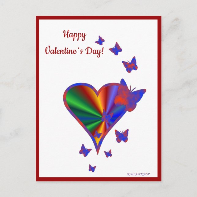 Rainbow Heart und Butterfly Feiertagspostkarte (Vorderseite)