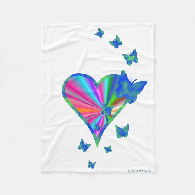 Rainbow Heart und Butterfly Fleecedecke (Vorderseite)