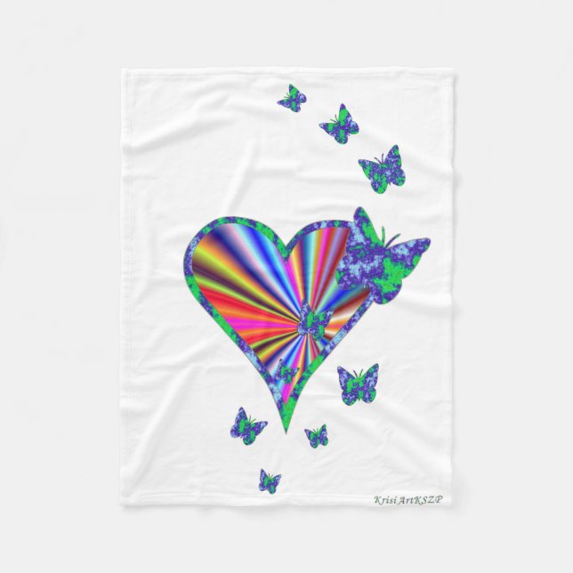 Rainbow Heart und Butterfly Fleecedecke (Vorderseite)