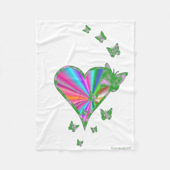 Rainbow Heart und Butterfly Fleecedecke (Vorderseite)