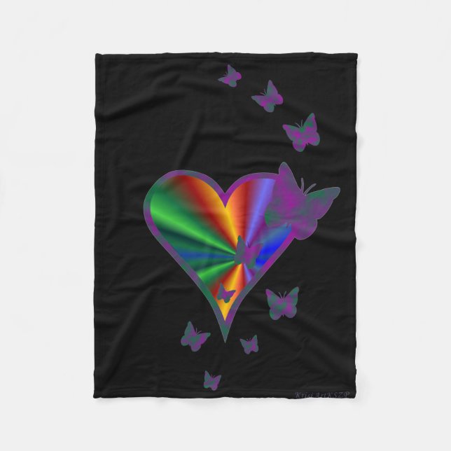 Rainbow Heart und Butterfly Fleecedecke (Vorderseite)