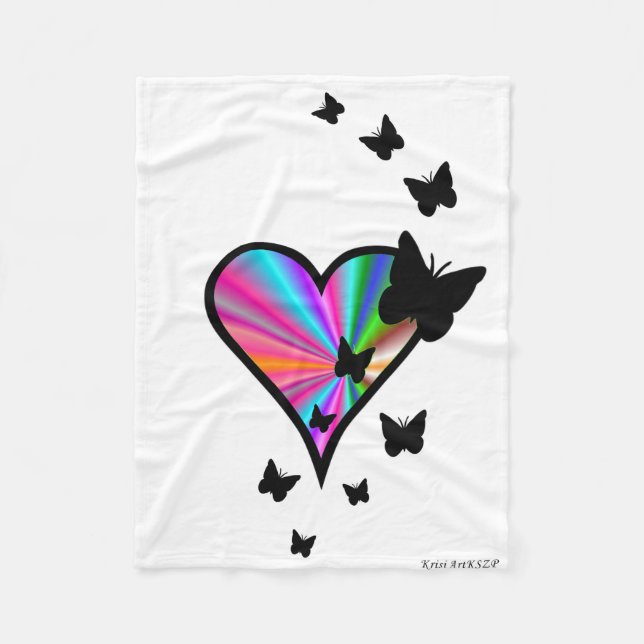 Rainbow Heart und Butterfly Fleecedecke (Vorderseite)