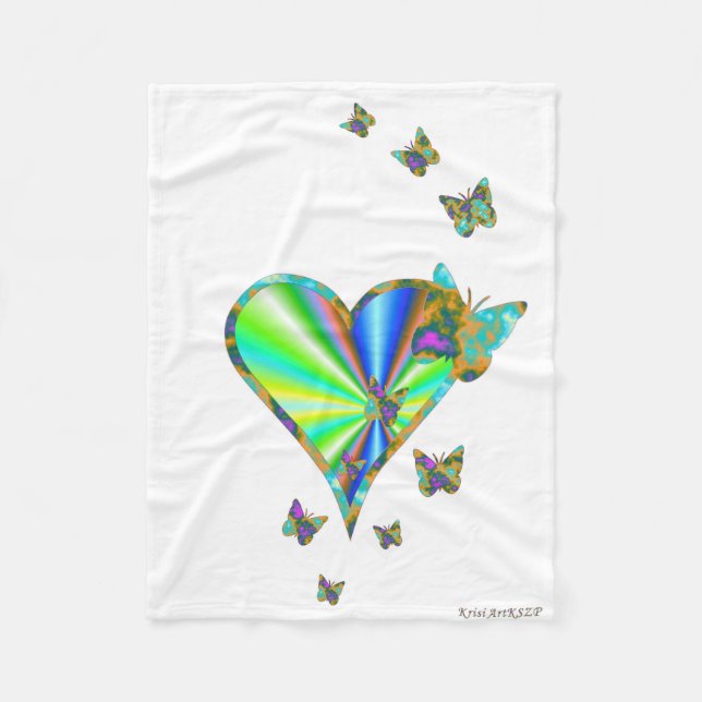Rainbow Heart und Butterfly Fleecedecke (Vorderseite)
