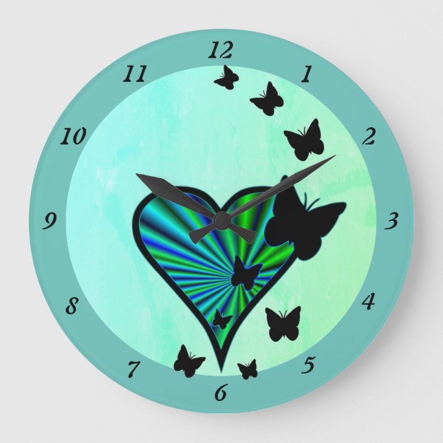 Rainbow Heart und Butterfly Große Wanduhr (Vorderseite)