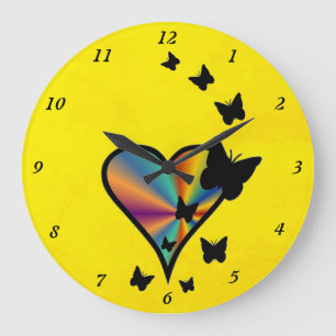 Rainbow Heart und Butterfly Große Wanduhr