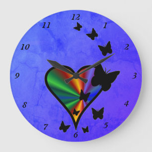 Rainbow Heart und Butterfly Große Wanduhr
