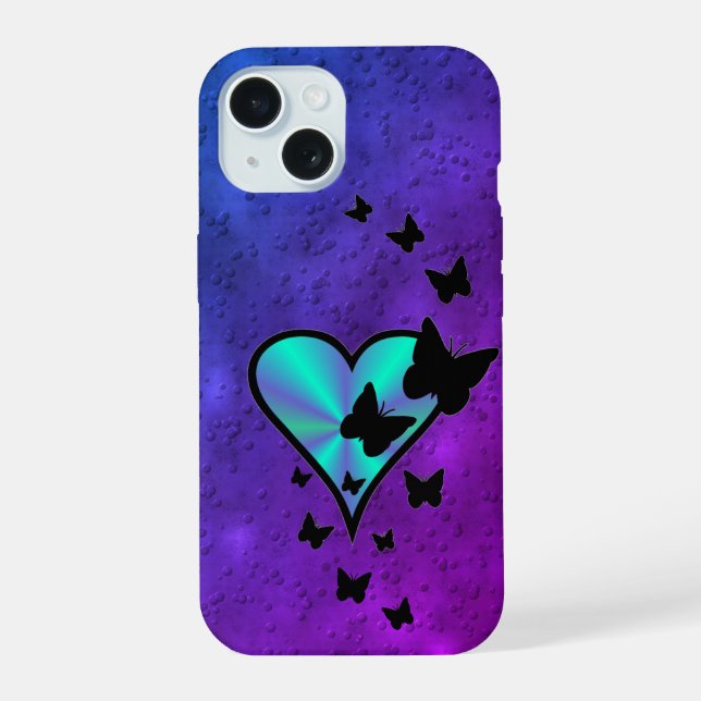 Rainbow Heart und Butterfly iPhone 15 Hülle (Rückseite)