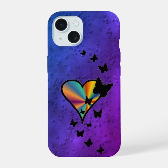Rainbow Heart und Butterfly iPhone 15 Hülle (Rückseite)