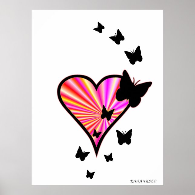 Rainbow Heart und Butterfly Poster (Vorne)