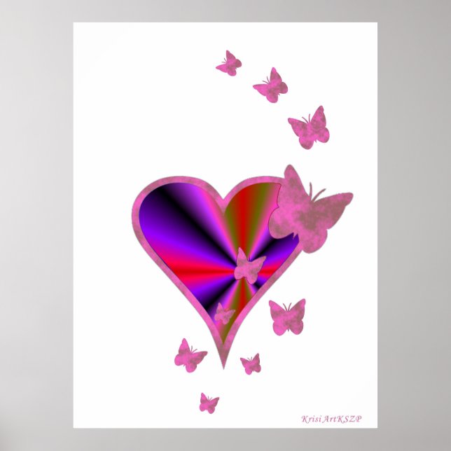 Rainbow Heart und Butterfly Poster (Vorne)
