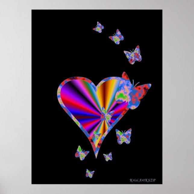 Rainbow Heart und Butterfly Poster (Vorne)