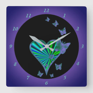 Rainbow Heart und Butterfly Quadratische Wanduhr