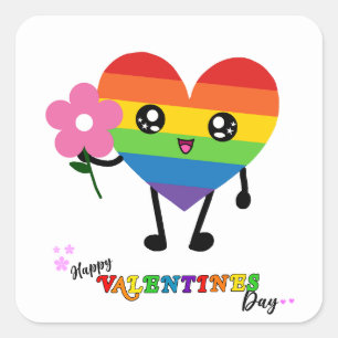 Rainbow Heart Valentinstag Quadratischer Aufkleber