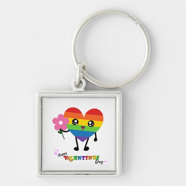 Rainbow Heart Valentinstag Schlüsselanhänger (Vorne)