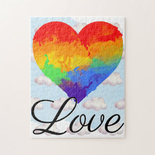Rainbow Heart Watercolor w Liebe Script Typografie Puzzle