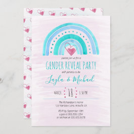 Rainbow Heart Watercolor Wash Gender Reveal Einladung