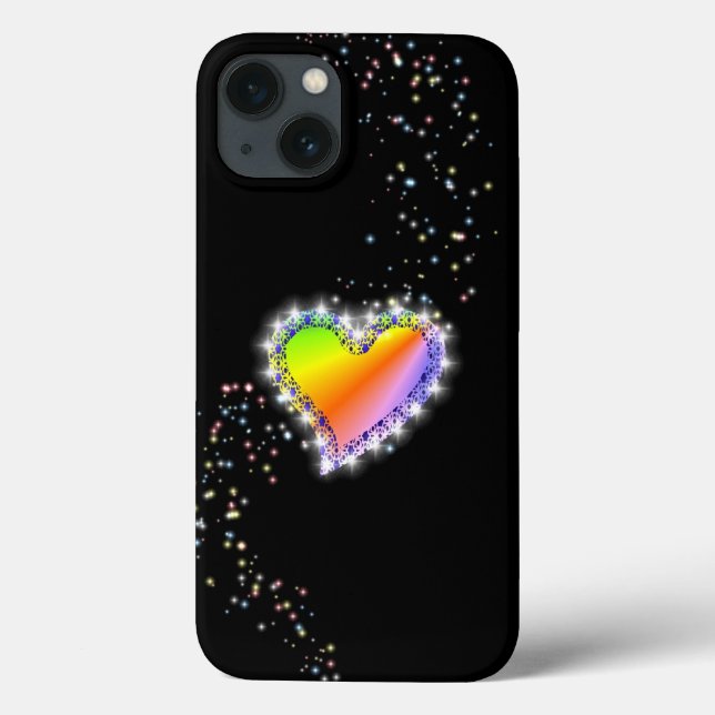 Rainbow Heart with Stars on black Case-Mate iPhone Hülle (Rückseite)