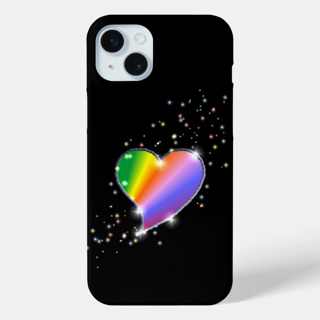 Rainbow Heart with Stars on black Case-Mate iPhone Hülle (Rückseite)