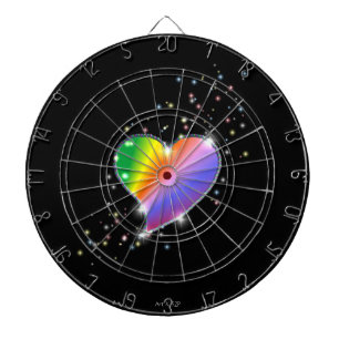 Rainbow Heart with Stars on black Dartscheibe