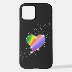 Rainbow Heart with Stars on black iPhone 12 Hülle