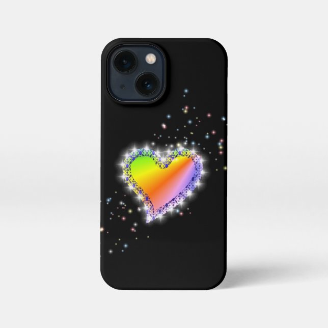 Rainbow Heart with Stars on black iPhone Hülle (Rückseite)