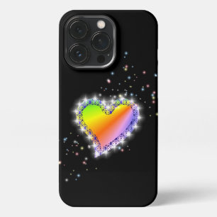 Rainbow Heart with Stars on black iPhone 13 Pro Hülle