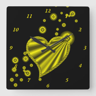Rainbow Heart with Stars Quadratische Wanduhr