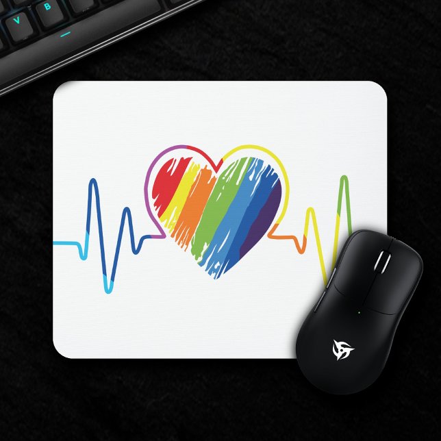 Rainbow Heartbeat | Abstraktes Schreibenherz Mousepad (Von Creator hochgeladen)