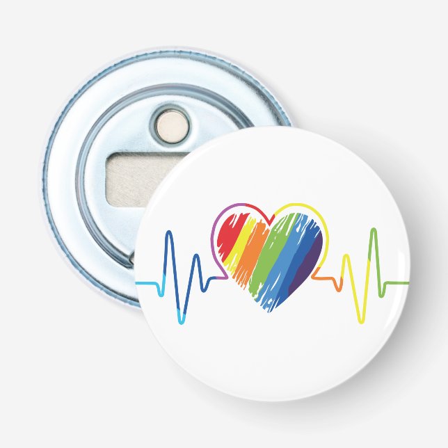 Rainbow Heartbeat | Abstraktes Scribble Herz LGBQ Flaschenöffner (Vorderseite)