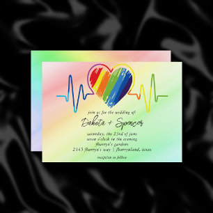 Rainbow Heartbeat   Paint Scribble Heart Wedding Einladung