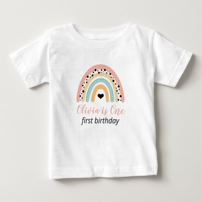 Rainbow & Hearts 1. Geburtstag Party Baby T-shirt (Vorderseite)
