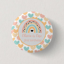 Rainbow & Hearts 1. Geburtstag Party Button