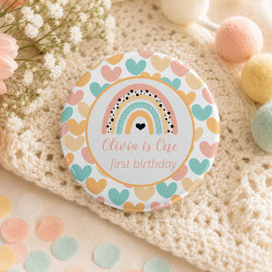 Rainbow & Hearts 1. Geburtstag Party Button